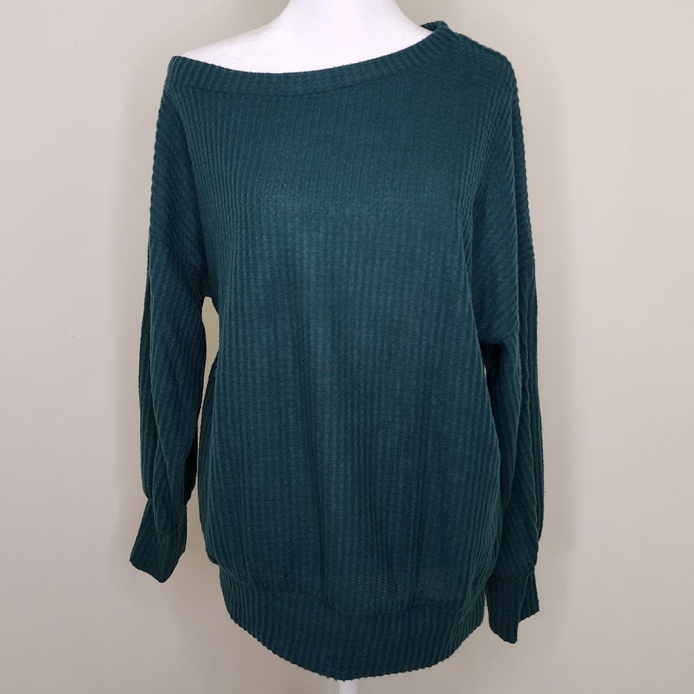 Pink Lily Teal Oversized Off The Shoulder Longsleeve Ribbed Top Small Whimsigoth